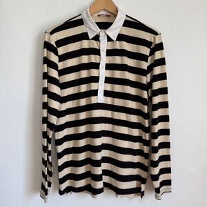 Barena Italy Saraca Striped Rugby Shirt Long Sleeve Size M Black Beige Cotton